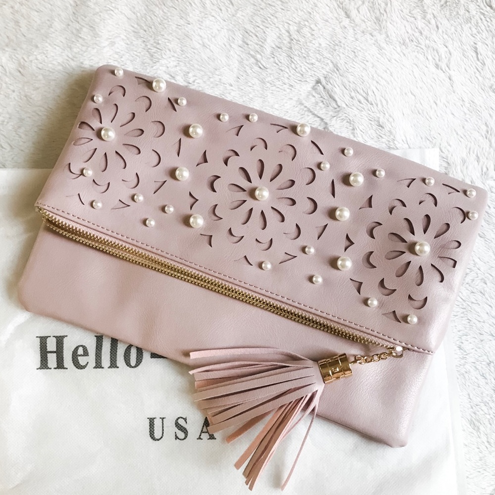 Hello 3am Pearl Fold Clutch with Tassel Accent